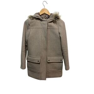 J. Crew Wool Blend Coat Winter Jacket Parka Brown Tan Faux Fur Hood Women's 00